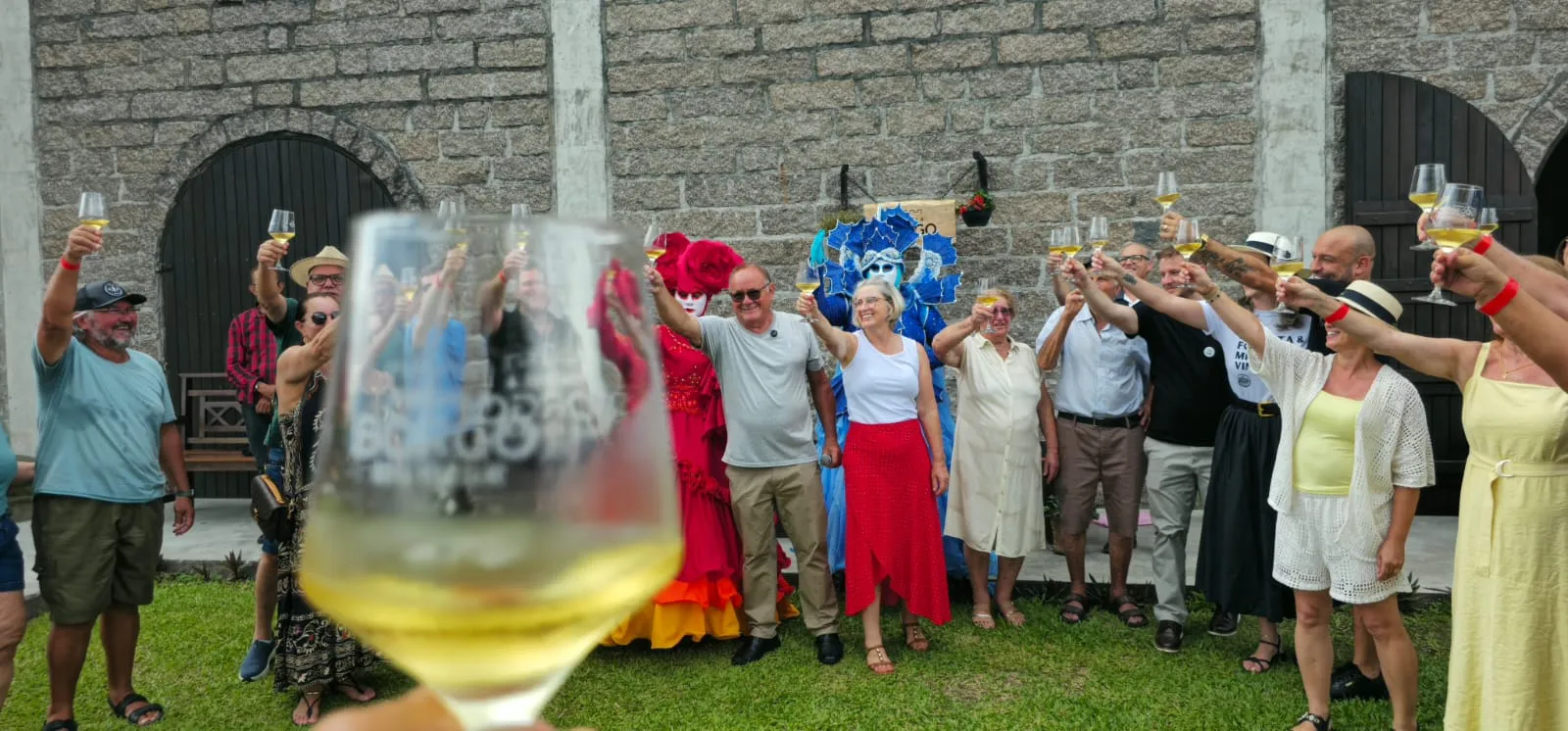pessoas brindando com taça de vinho na mão